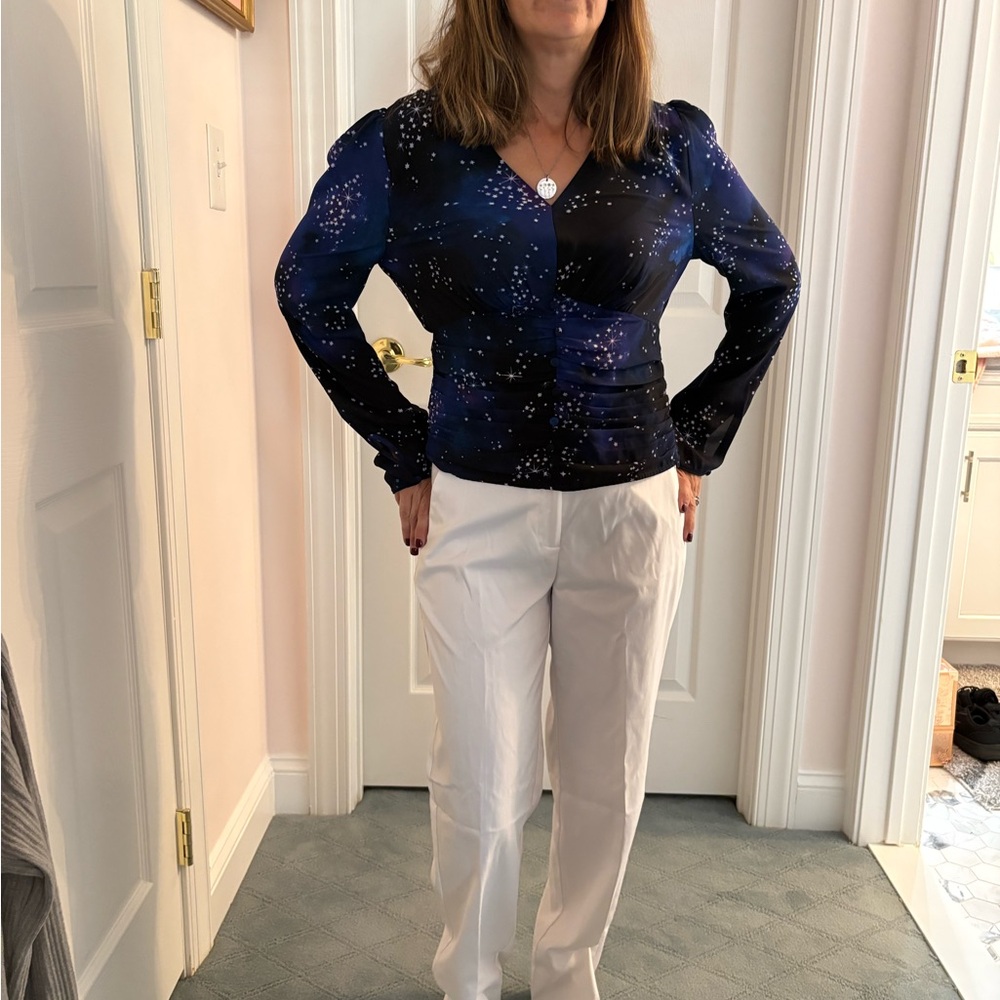 White House Black Market Navy Starry Blouse